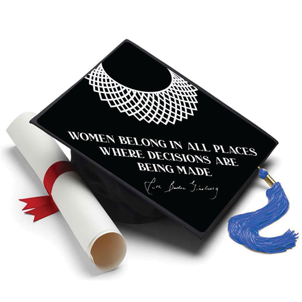 Ruth Bader Ginsburg Grad Cap Topper - Tassel Toppers - Professionally Decorated Grad Caps